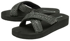 Ladies Black Summer Sandals Dunlop Wedge Beach Lightweight Woven Crossover   