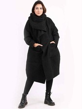 Plus Size Cowl Neck Woollen Lagenlook Coat One Size 16 - 24 Made In Italy