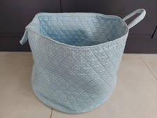 Minene Large Round Fabric Storage Box Blue with white spots