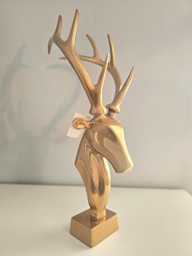 Large gold metal deer head - gold,