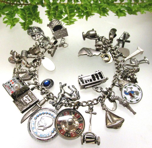 Vtg sterling charm bracelet - sterling,