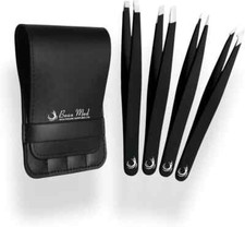 EYEBROW TWEEZERS SET PROFESSIONAL 4 - PIECE HAIR BEAUTY PLUCKERS STAINLESS STEEL