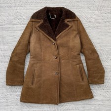 Vintage Langmore Sheepskin Coat Women's UK 14 Brown Genuine English Winter Warm