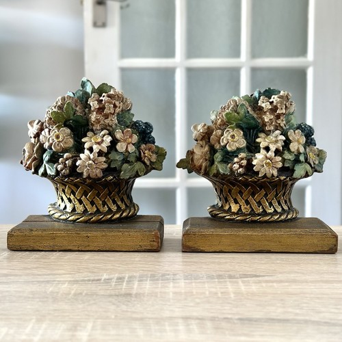 Pair antique barbola flower - of,