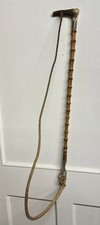 Antique Leather Riding Long Lash Whip  Bamboo Handle–Fox Hunting Equestrian