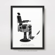 VICTORIAN BARBER CHAIR BLACK WHITE ART PRINT POSTER A4 A3 A2 Ten Size Options