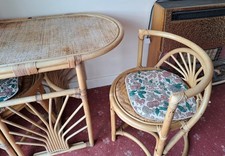 Vintage Bamboo Bistro Table And Chairs Set, Wicker And Cane Patio, Conservatory