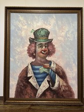 Framed 'Circus Clown With Clock Watch' Oil Painting On Canvas By William Moninet
