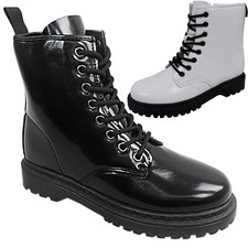 Womens Ladies Lace Up Combat Festival Punk Goth Ankle Boots Shoe Size Zip work