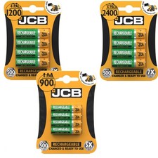 JCB Rechargeable Batteries AA/AAA NiMH Pre Charged 1200 2400 900MAH New UK