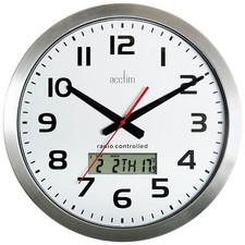 Acctim Meridian Aluminium 38cm Radio Controlled Wall Clock Day/Date/Temp Display