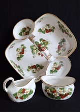 Vintage Hammersley Strawberry Ripe Basket & Creamer Sugar Bowl