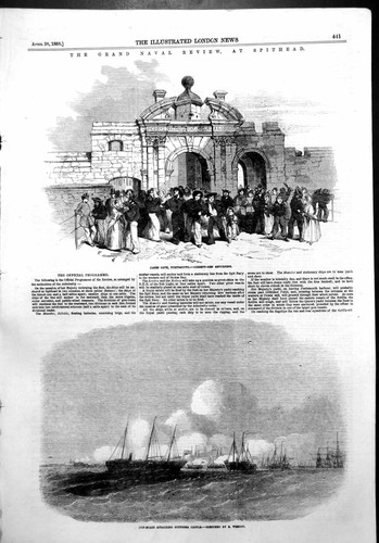 Antique print naval review - print,