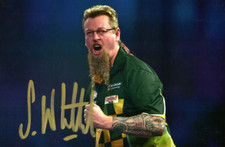 DARTS: SIMON WHITLOCK 'THE WIZARD' SIGNED 6x4 ACTION PHOTO+COA *AUSTRALIA*