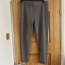 M&S Collection Dog Tooth Checked Leggings with burgundy stripe size 16R