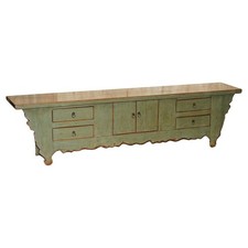 VINTAGE GREEN PAINTED & LACQUERED ORIENTAL LOW SIDEBOARD WINDOW SEAT MEDIA STAND