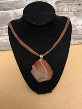 Brown Irregular Shape Agate Stone Slice Necklace On Triple Strap