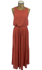 OASIS DRESS 8 CORAL PINK Chiffon Blouson Elastic Waist Ribbon Belt Pleated Midi