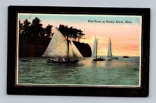 ROCKY RIVER OHIO OLD VIEW AT ELLS POINT WITH SALE BOATS POSTCARD (J-11)