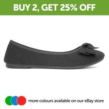 Lilley Womens Shoes Black Adults Ladies Ballerina Bow Slip On School Giselle