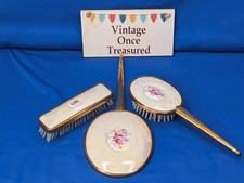 Vintage Dressing Table Set * Mirror + Hair Brush + Clothes Brush * Roses & Lace
