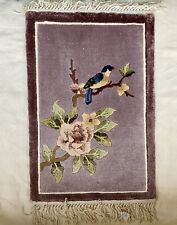 Vintage Art Deco Chinese Hand Knotted Pictorial Pale Aubergine Field  Silk Rug