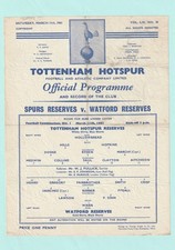 1960-1961 FOOTBALL COMBINATION : TOTTENHAM / SPURS v WATFORD RESERVES 11TH MARCH