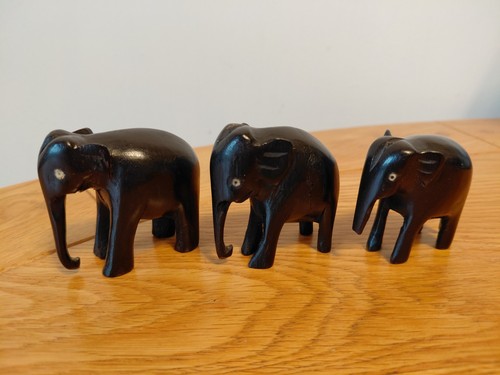 Vintage ebony elephants set - vintage,