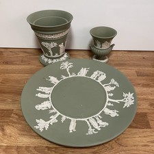 Vintage Wedgewood Jasperware Green & White 3 Pieces