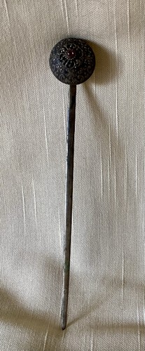 Antique metal hair pin with - antique,