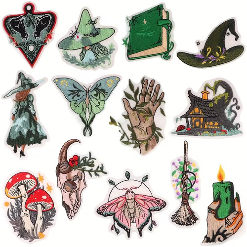 Whimsical green witch patches - witch,