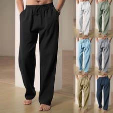 Mens Trousers Casual Sports Cotton Linen Pants Breathable Loose Running Slacks