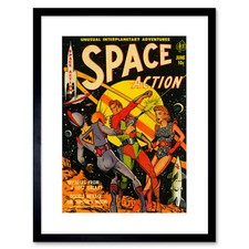 Comic Book Super Hero Cover Space Action Vintage Framed Print 12x16 Inch