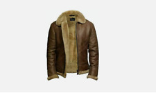 Mens Pilot RAF B3 Aviator Winter Fur Coat Brown Leather Sheepskin Bomber Jacket