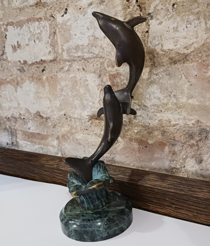 Two bronze dolphin figurine - two, figurine's