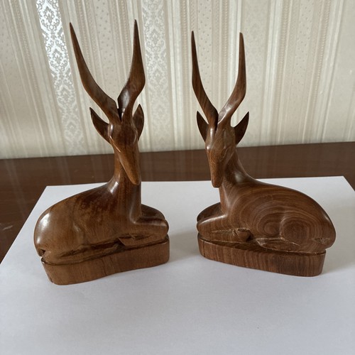 Vintage pair wooden gazelle - of,