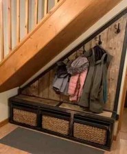 Handmade Industrial Wood Metal Shoe Coat Storage Unit Hallway Seat Stand Baskets