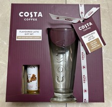 Costa Coffee Latte Glass & Caramel Syrup 50ml Gift Set *Without Biscuits* Boxed