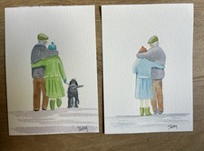 Two Original Watercolour Paintings, Small V Sweet, Old Couples