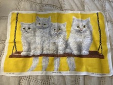 Vintage Persian Kittens Tea Towel Cats Ulster Irish Linen Rare Mid Century