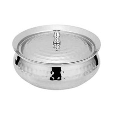 Traditional Hammered Stainless Steel Handi w Lid Pot Serving Soup Curry -5 Sizes