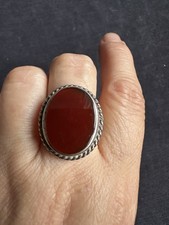 Vintage Tested Sterling Silver Big Carnelian   Ring -UK Size Q