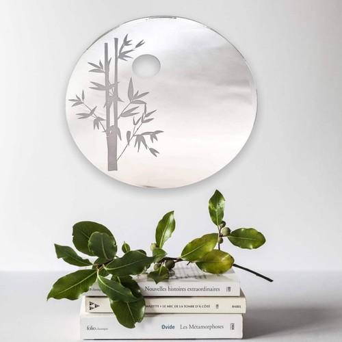 Round etched bamboo sun mirror - round,