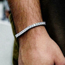 14k White Gold Plated 7.00 Ct Princess Cut Lab Moissanite Men's Tennis Bracelet