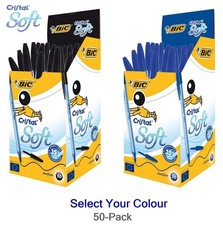 BIC Cristal Soft Ballpoint Pens – 50 Pack – Black or Blue Ink – Smooth & Comfort