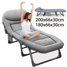 Oversized Portable Camping Bed Adults Folding Cots Sun Lounger Black Beds w/ Mat