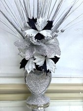 Silver Vase With Flowers Mosaic Crushed Crystal Heart Romany Glitter Bling 30 cm