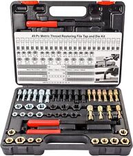 49PC Thread Repair Chaser Kit UNC UNF Metric Thread Restorer Tap and Die Tool