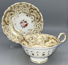 Antique Davenport Cup and Saucer Set 1860s Floral Pattern 1212 English Victorian