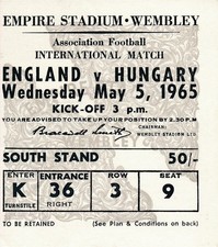 TICKET: ENGLAND v Hungary (Friendly) 1965 - EXCELLENT